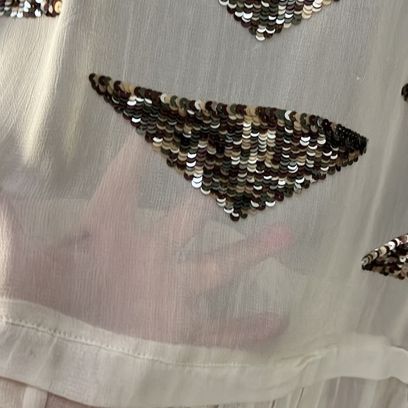 Beautiful Stories cream sheer long sleeved blouse with sequined triangles. Large - Picture 3 of 9